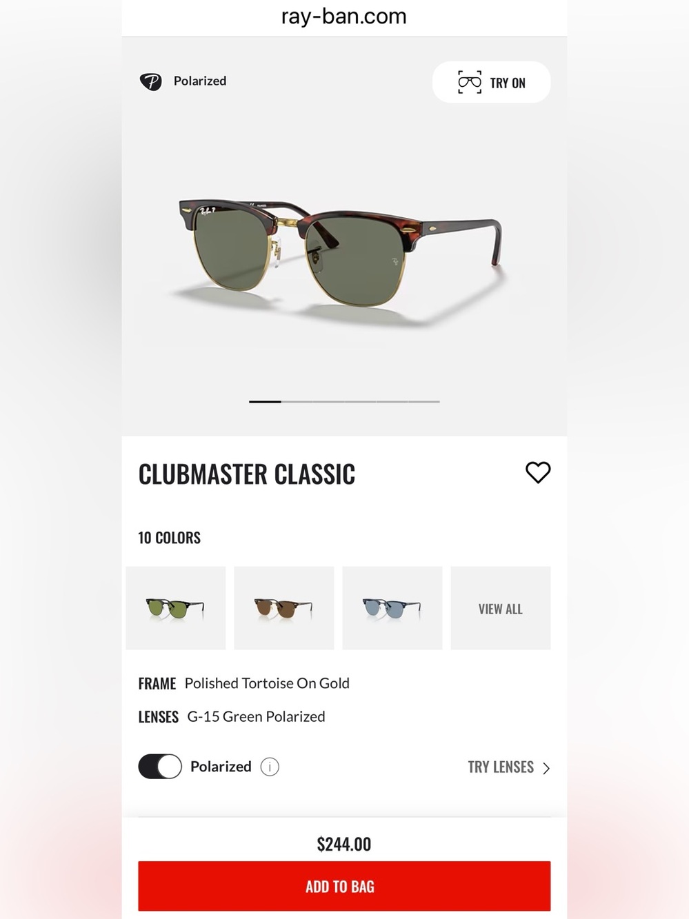 Ray-Ban NWOT POLARIZED Clubmaster - Tortoise Frame with Pinkish Color Lense - Picture 1 of 5